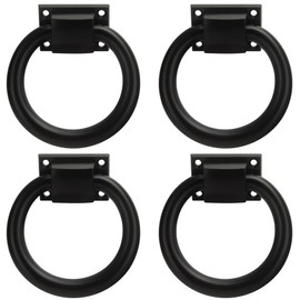 foxwake Matte Black Ring Garage Door Pull 3.9In Metal Sliding Barn Door Handle Knob Fence Gate Door Hardware for Farmhouse Gardendoor Hallway Mantle Shutters Cabinet Box 4 Pack