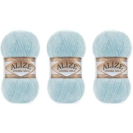 Alize Angora Gold Yarn 20% Wool 80% Acrylic Lot of 3skn 300gr 1805yds Thread Crochet Lace Hand Knitting Turkish Yarn (114-Light Aqua)