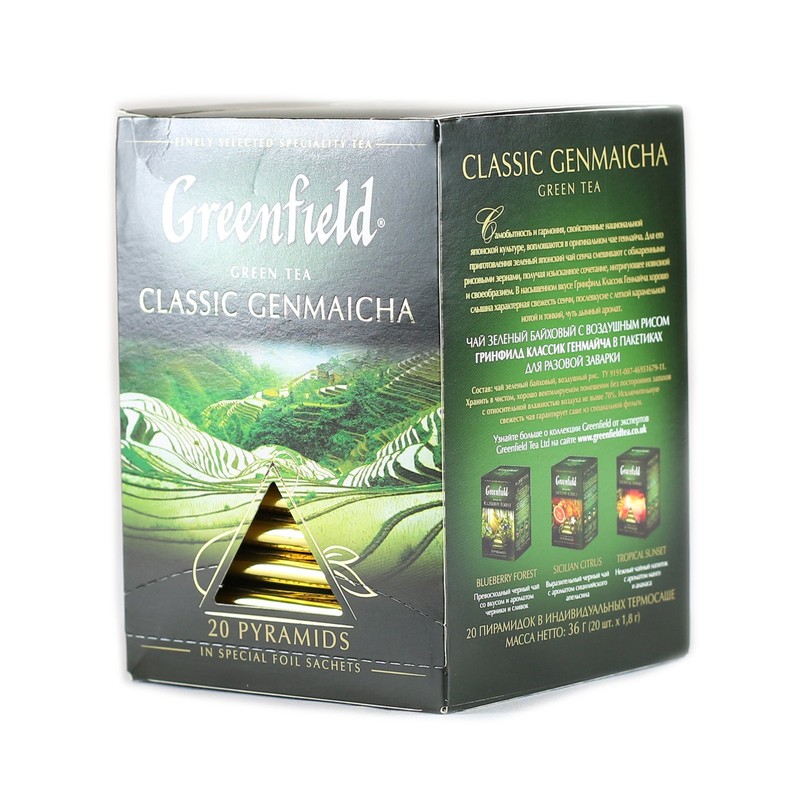 Greenfield Classic Genmaicha Pyramid Collection 20 Pyramids In Special Foil