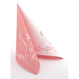 50 Napkins Flowers 40 x 40 cm Fabric-Like Airlaid Elegantia, Colour: Coral