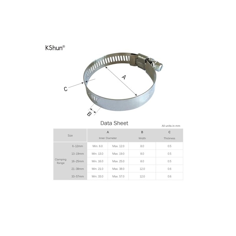 4 Pcs Hose Clamp in 304 Stainless Steel Clip for