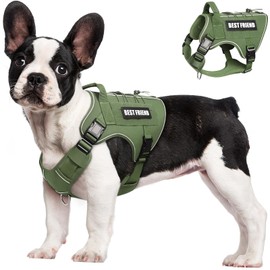 MOOGROU Tactical Dog Harness Small Sized Dog,No Pull Military Dog Vest with Handle,Reflective Heavy Duty Pet Harness for Walking Hiking Training Green S