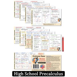 Professor Nano High School Precalculus Concept Cards || 4x7.11 inches, Set of 10 || Cheat Sheet, Quickstudy