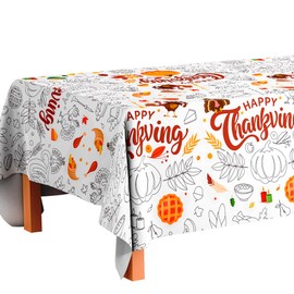 Thanksgiving Coloring Tablecloth for Kids, 108x54 Inch Thanksgiving Giant Coloring Tablecloth, Kids Thanksgiving Tablecloth & Fall Thanksgiving Coloring Paper Table Cloth, for Thanksgiving Crafts Game