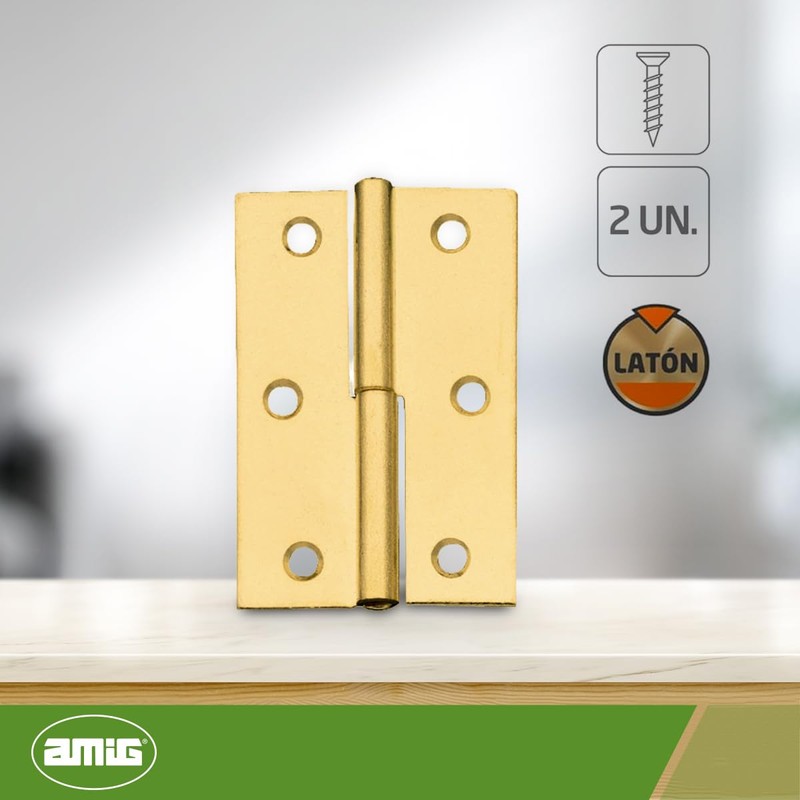 Amig - 2er Pack Möbel-Scharniere - Rechtsöffnung - Messingstahl -