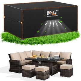 BOLEi Cover Garden Furniture Winterproof Tarpaulin with Ventilation Openings 420D Oxford Fabric Protective Cover Waterproof Rainproof Windproof Protective Cover for Rattan Furniture Balcony Furniture