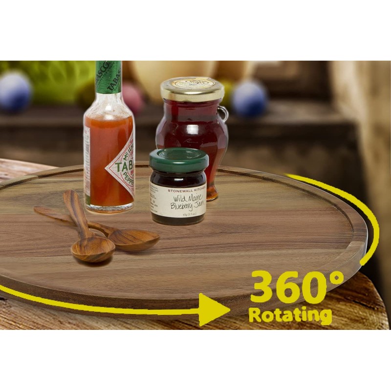 14" Two-Tier Acacia Wood Lazy Susan Organizer Kitchen Turntable for