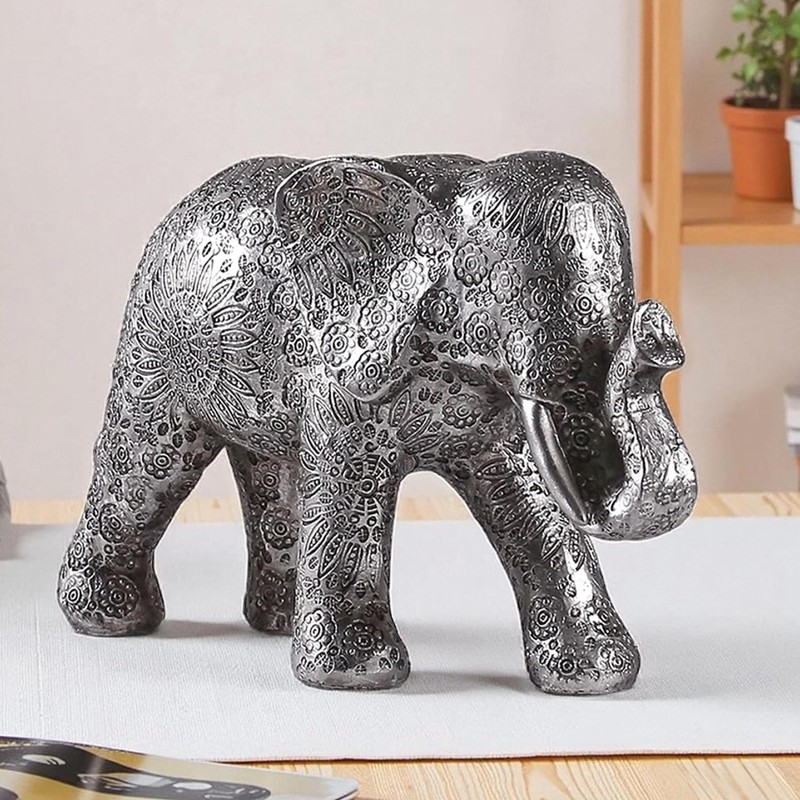 Hebdids Silver Elephant Statue - Modern Home Decor, Resin Sculpture