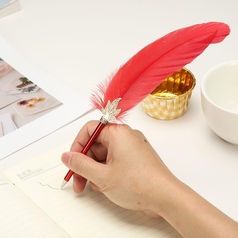 PATIKIL Feather Ballpoint Pens Bulk, Black Ink Vintage Plated Rod