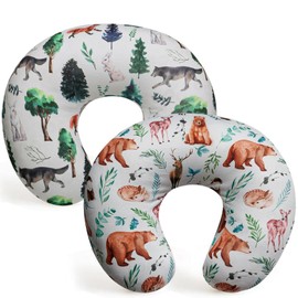 FIGEPO 2 Pack Nursing Pillow Cover Woodland Neutral Stretchy Removable Baby Nursing Covers for Breastfeeding Pillows Soft Pillow Slipcover for Newborn Baby Boy or Girl (Woodland)