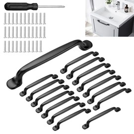BUZIFU Pack of 16 Cabinet Handles Black 128 mm Handles Kitchen Handles Aluminium Alloy Furniture Handles Door Handles Bar Handle Cabinet Handles with Screwdriver for Wardrobe, Garden Door, Shed Door