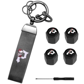 4Pcs Skull P Tire Valve Stem Caps + Keychain Set Universal Stem Covers for Jeep Dodge Ford Chevy Toyota Honda & More - Car Truck Motorcycle SUV Bike Scooter Golf Cart Schrader Valve Car Accessories