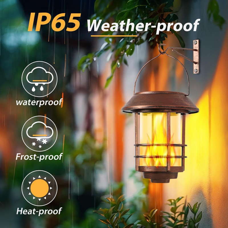 Otdair Solar Wall Lantern Outdoor, Flickering Flames Solar Sconce Lights