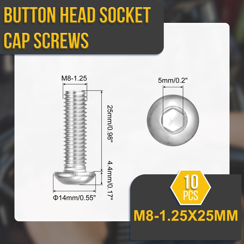 DTGN M8-1.25x25mm Button Head Socket Cap Screws - 10Pack -