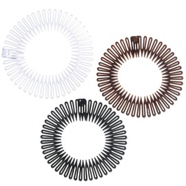 3 Pcs Stretch Hair Comb Bands Set, Flexible Plastic Circle Combs with Circular Tooth Headbands, 90s Zig Zag Style Hair Accessories for Women and Girls, Non-Slip Elastic Bands in 3 Colors