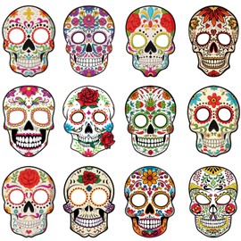 Day of The Dead Face Masks Photo Booth Props Party Supplies - Funny Mexican Dia de Los Muertos Party Favors Decorations - Sugar Skull Face Mask Party Decors - Set of 12 Counts
