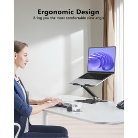 JCZT Foldable Laptop Stand for Desk, Adjustable Height Laptop Riser Portable Laptop Holder Mount, Computer Notebook Stand for MacBook Air Pro Dell HP 10-16 inch Laptops (Matte Black)