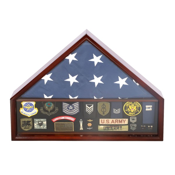 Solid Wood Memorial Funeral Flag Display Case Medal Display Case Flag Case Shadow Box Holder Stand with Glass Front, for a Folded Burial Flag 23" Wide X 11" Height, 16" on The 2 Sides