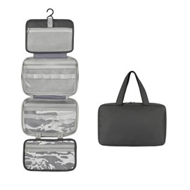 UPVVIN Toiletry Bag for Women – Travel Cosmetic Organizer with Multiple Compartments, Water-Resistant Polyester, Hanging Hook – Black Makeup Bag for Bathroom, Gym, Vacation & Daily Use