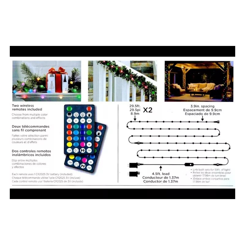 Enbrighten LED Color Changing Bubble Lights 2x29.5ft w/Remote 180 Bulbs