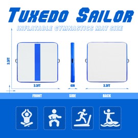 Tuxedo Sailor Inflatable Gymnastics Tumbling Mat 3.3ft/3.3ft/4in (inch) with Motorized Pump/Gymnastics Mat Bag for Home Use/Training/Recreation