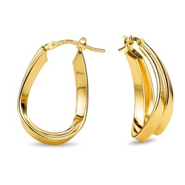 MIORE Jewellery Handmade in Italy, Earrings 925 Silver, Hoop Earrings 925 Silver, Hoop Earrings Drop 20 mm Diameter, Earrings Gold-Plated 18 K Gold, Oval Hoops Earrings Women's Earrings, Gold Plated