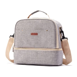 Breast Pump Bag Cooler Compartment Moistureproof Bag Double Layer for Mother Breast Milk Pump Lunch Bag Outdoor Working (Grey)
