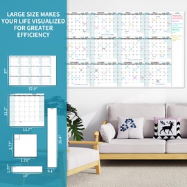 Large Wall Planner Undated, 58"x37", 12-Month Extra Large Dry Erase Calendar for Home, Office, Classroom, Undated Single-Sided Wall Calendar, Black and White