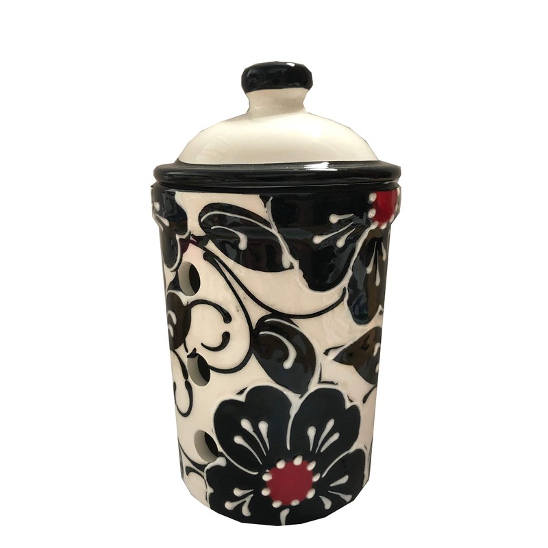 Black, White and Red Design Garlic Goalkeeper Pot (No 4