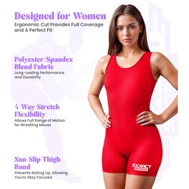 Exxact Sports Women’s Wrestling Singlet - High-Cut, Full-Coverage Powerlifting Singlet Women for Competition & Training, Red, Adult 2X-Large