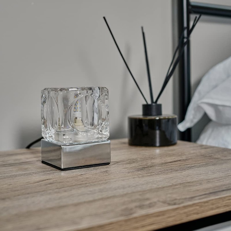 MiniSun Modern Glass Ice Cube Touch Table Lamp with Chrome