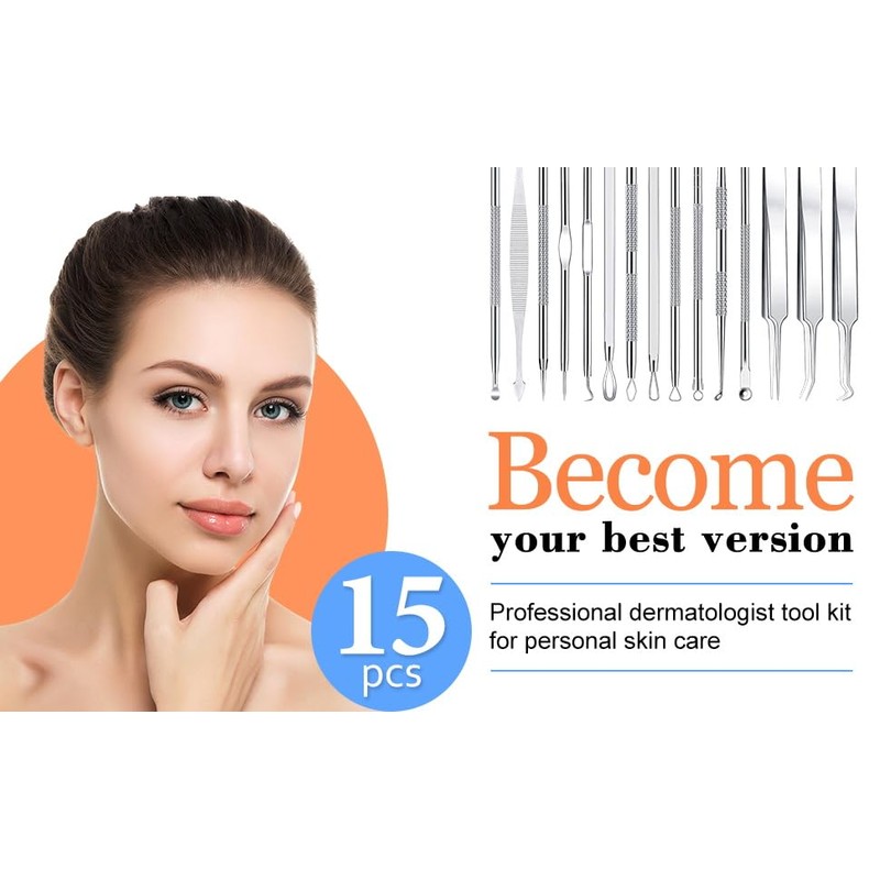 Blackhead Remover Comedone Extractor,15 Pcs Professional Stainless Steel Blackhead Remover