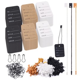Hilitchi 1700Pcs 1.97" X 1.38" Price Tags with Hang Tag String and Black Pins, Clothing Tags Paper Tags Marking Tags Coupon Tags with Nylon String Snap Lock Pin Loop Fastener (Black/Brown/White)