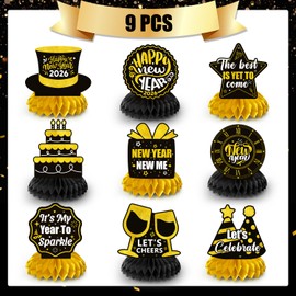2026 New Year Party Honeycomb Centerpieces, 9pcs New Year Eve Party Honeycomb Centerpieces New Year Eva Table Decorations for 2026 New Years Decorations