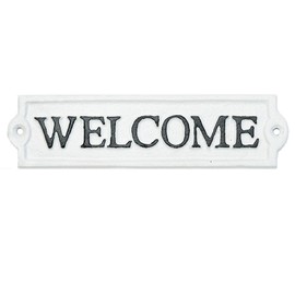 Sungmor Heavy Duty Cast Iron Outside Welcome Sign Wall Decor - White Plaque Front Door Sign - Decorative Welcome Plaque for Door, Entrance, Porch of Home, Office or Store - 1PC PACK & 8.3x2.2Inch.