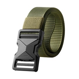 LJSQ Quick Release Belt for Men,Mens Belt Nylon Web with Automatic Buckle,Ratchet Belt Men,No Holes Tactical Belt for Hiking Rigger Military Work(Green)