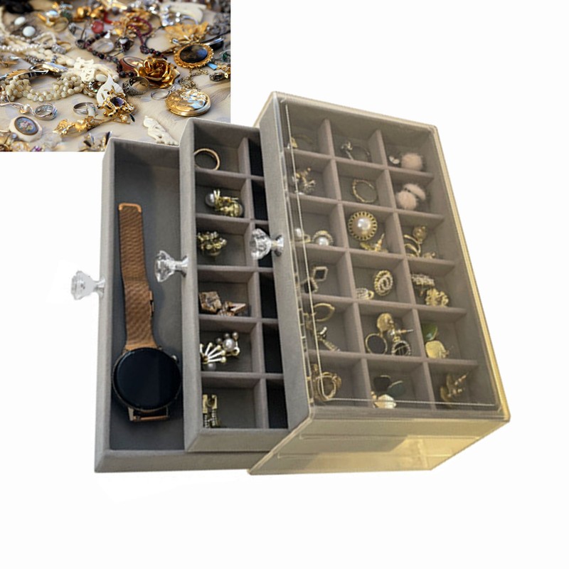3 Tiers Jewelry Organizer Box Transparent Acrylic Velvet Lined Multi