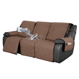 Easy-Going Brown/Beige Waterproof Recliner Sofa Cover with Pocket, 1-Piece Reversible Couch Cover for 3 Seat Recliner, Washable Protector with Elastic Straps for Dogs