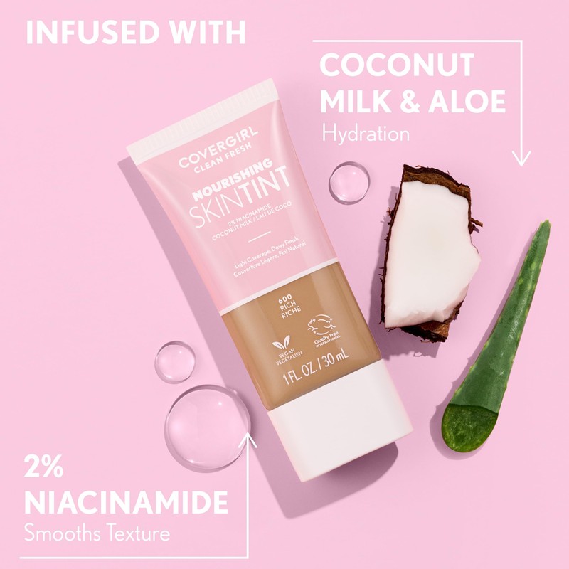 COVERGIRL Clean Fresh Nourishing Skin Tint, 560 Medium, Liquid Foundation,