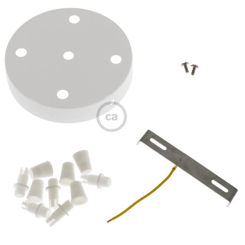Creative-Cables 5 Holes White Cylinder Rosette Kit, bracket, screws and