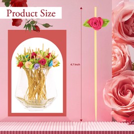 120pcs Colorful Rose Flower Cocktail Picks 4.7 Inch, Fancy Toothpicks for Appetizers Handmade Bamboo Appetizer Fruit Skewers Food Picks for Wedding Valentines Holiday Party Food Fruit Decoration