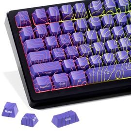HITIME XVX Shine Through Keycaps w/IMD Tech, Custom Topographic Keycaps 60 75 100 Percent, Purple Key Cap Set 118 Keys Lines Backlit, OEM Profile Side Printed for Keyboards