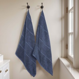 Superior Mile Smart Twist Viscose Cotton Blend Medium Weight Bath Sheets, For Guest Bath,V Bathroom, Spa, Quick Dry, Ultra-Soft Towels, Essentials, Border Detail, Oversized Towels, Set of 2, Navy Blue