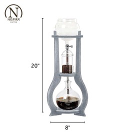 Nispira Iced Coffee Cold Brew Drip Tower Coffee Maker Wooden, 6-8 cup, Grey