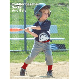 Gnodio Toddler Baseball Socks and Belt Combo Set Cotton Youth Baseball Softball Socks Adjustable Belt for Boys Girls