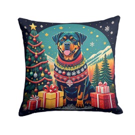 Caroline's Treasures DAC1150PW1414 Rottweiler Christmas Fabric Decorative Pillow Machine Washable, Indoor Outdoor Decorative Pillow for Couch, Bed or Patio, 14Hx14W