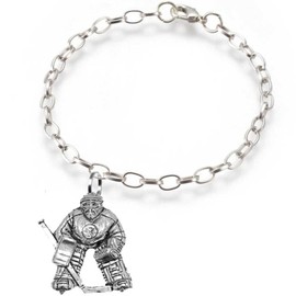 pp-sp12 Ice Hockey Net Minder fine lead free English Pewter charm on a belcher link chain anklet bracelet