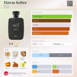 Rasasi Hawas Kobra by Rasasi 3.4oz EDP NEW Long Lasting