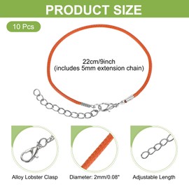 MECCANIXITY 10 PCS Orange Red Bracelet Cord,9" Adjustable Friendship Bracelet 2mm Waxed Polyester Cord with Lobster Clasp Bracelet String for Bracelet Making Jewelry DIY Craft