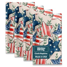 American Flag Stars Eucalyptus Cloth Napkins | Fourth of July Table Decorations | Absorbent, Washable, Reusable, Stain & Wrinkle Resistant | Made in America - 4pack